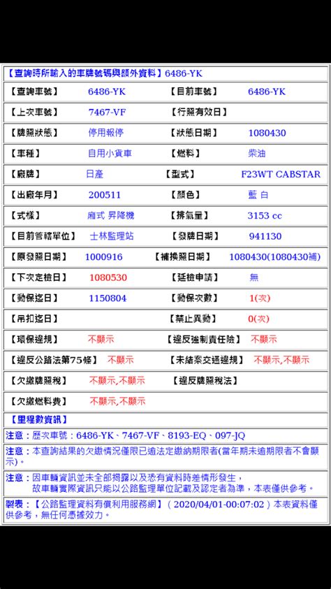 查詢時所輸入的車牌號碼與額外資料|臺北區監理所